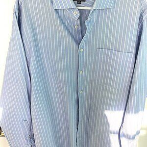 Neiman Marcus French cuff blue with white textured pin stripe shirt